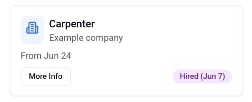 Purple job lead example showing hired status