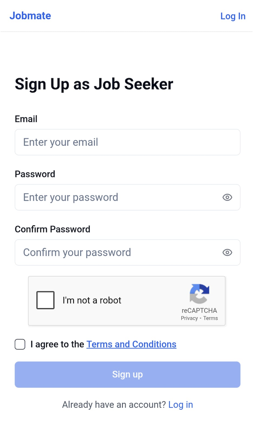Sign up form screenshot