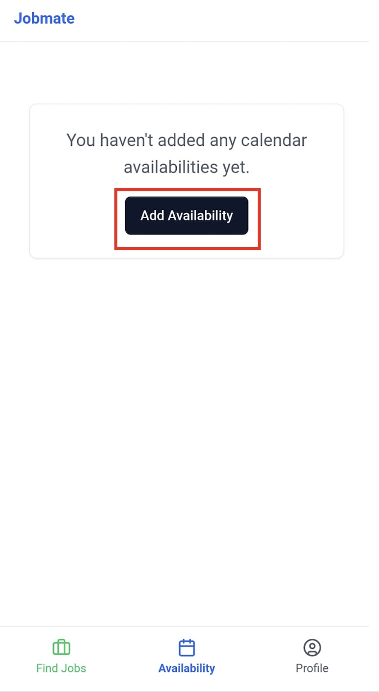 My Availability page with Add Availability button